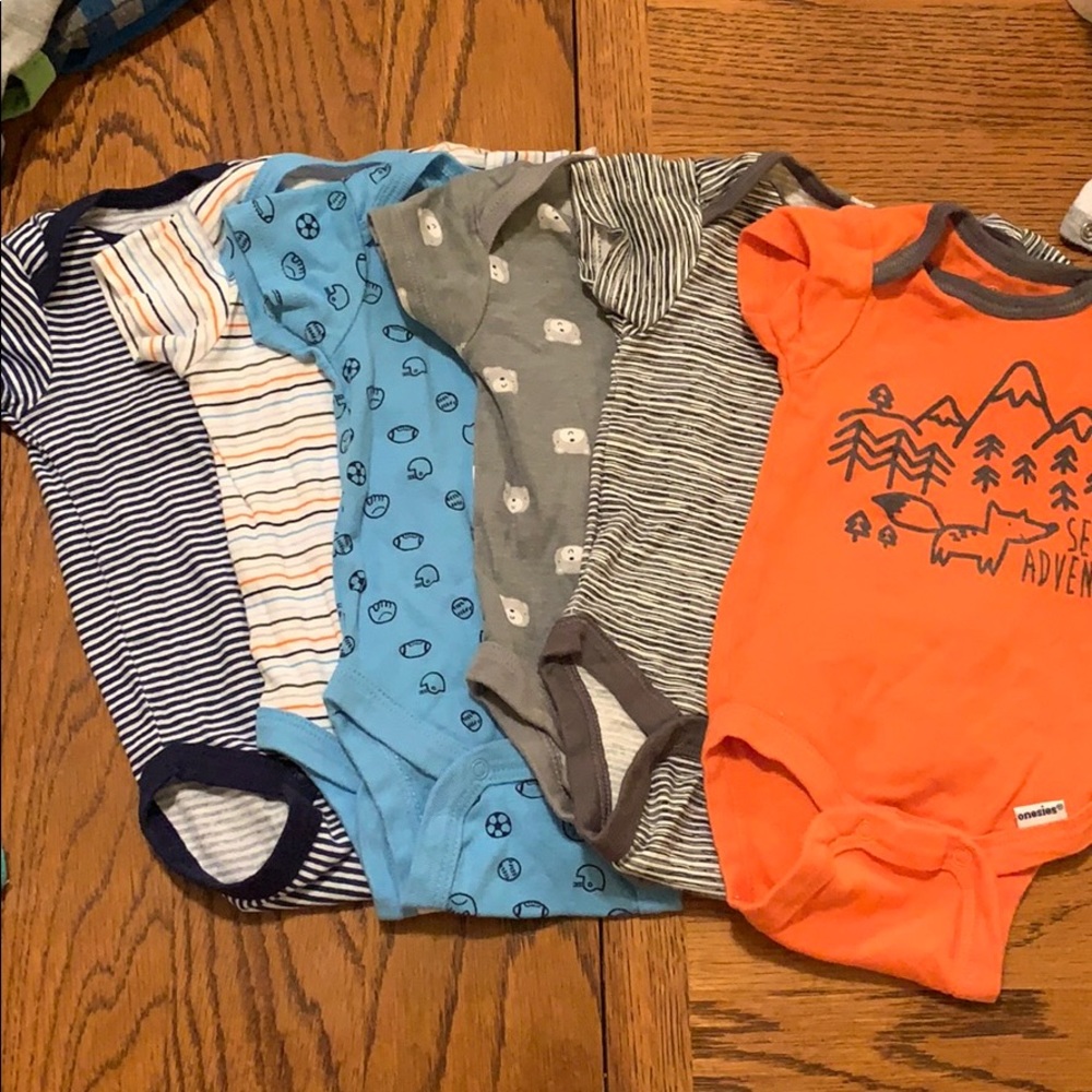 6 gently used short sleeve boy onesies